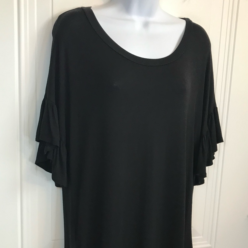 Boutique Women’s XL Perfect Peach Black Lightweight SS Ruffle Sleeve Dress EUC - Picture 5 of 12